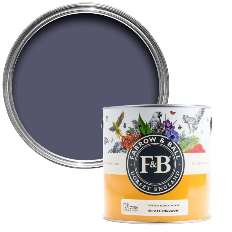 Vopsea violet satinata 20 la suta luciu pentru exterior Farrow and Ball Exterior Eggshell NHM Imperial Purple No.W40 750 ml