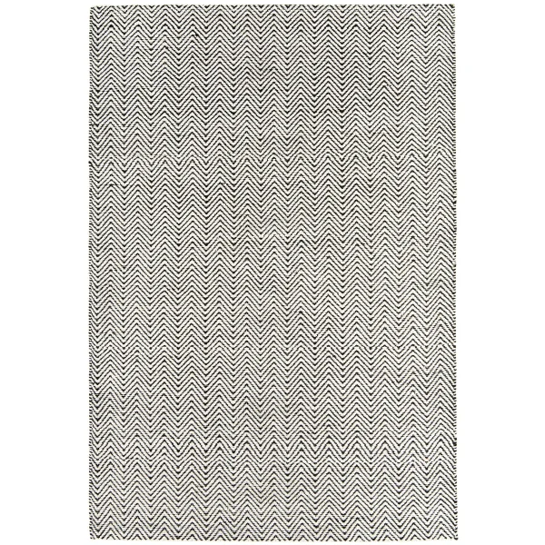 Covor negru alb din bumbac iuta lucrat manual modern model geometric Ives Runner Black White 4 mm 66x200 cm IVES066200BLAC