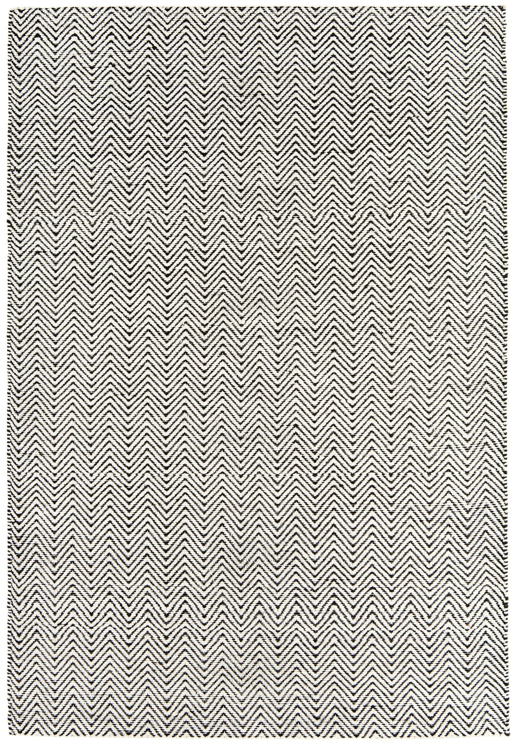 Covor negru alb din bumbac iuta lucrat manual modern model geometric Ives Black White 4 mm 120×170 cm IVES120170BLAC