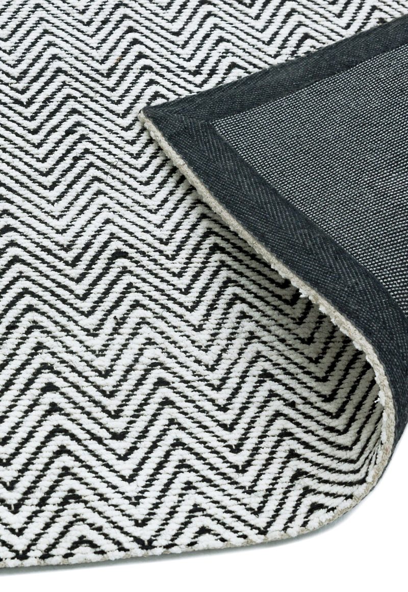 Covor negru alb din bumbac iuta lucrat manual modern model geometric Ives Black White 4 mm 160x230 cm IVES160230BLAC - imagine 2