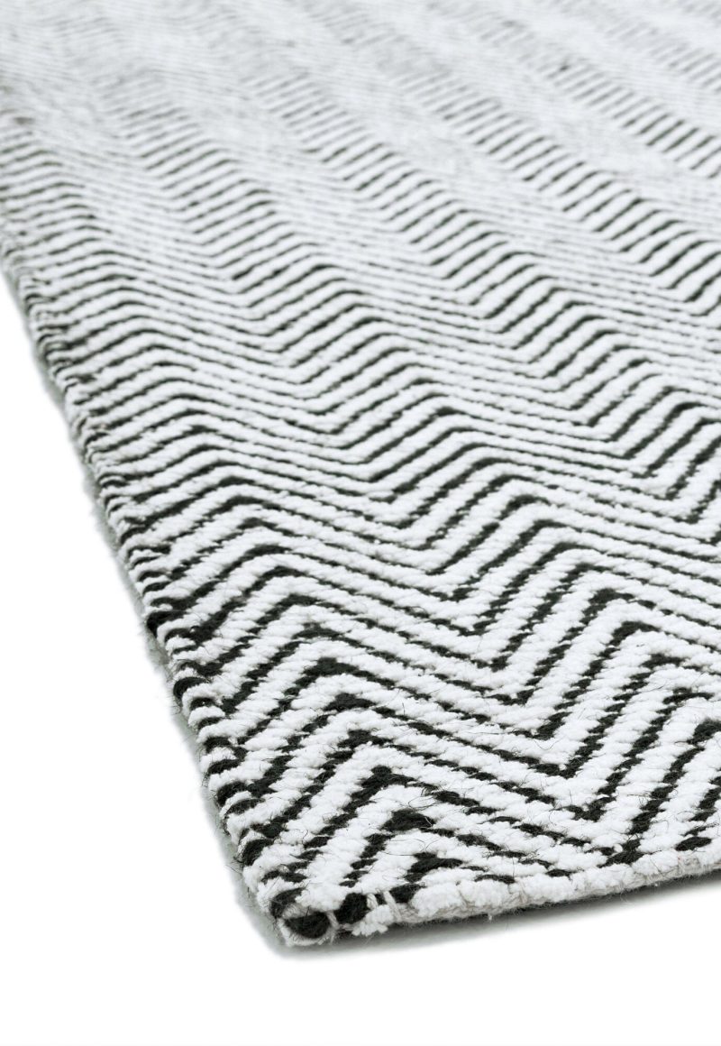 Covor negru alb din bumbac iuta lucrat manual modern model geometric Ives Black White 4 mm 160x230 cm IVES160230BLAC - imagine 3