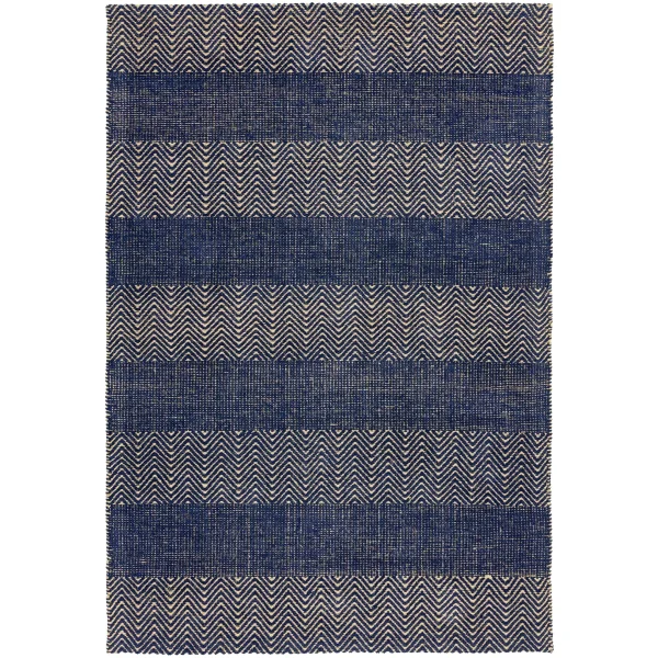 Covor navy albastru din bumbac iuta lucrat manual modern model geometric Ives Navy Blue 4 mm 100x150 cm IVES100150NAVY
