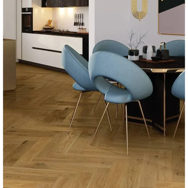 Parchet stratificat stejar Mainland Herringbone Barlinek, maro cald, 130 mm