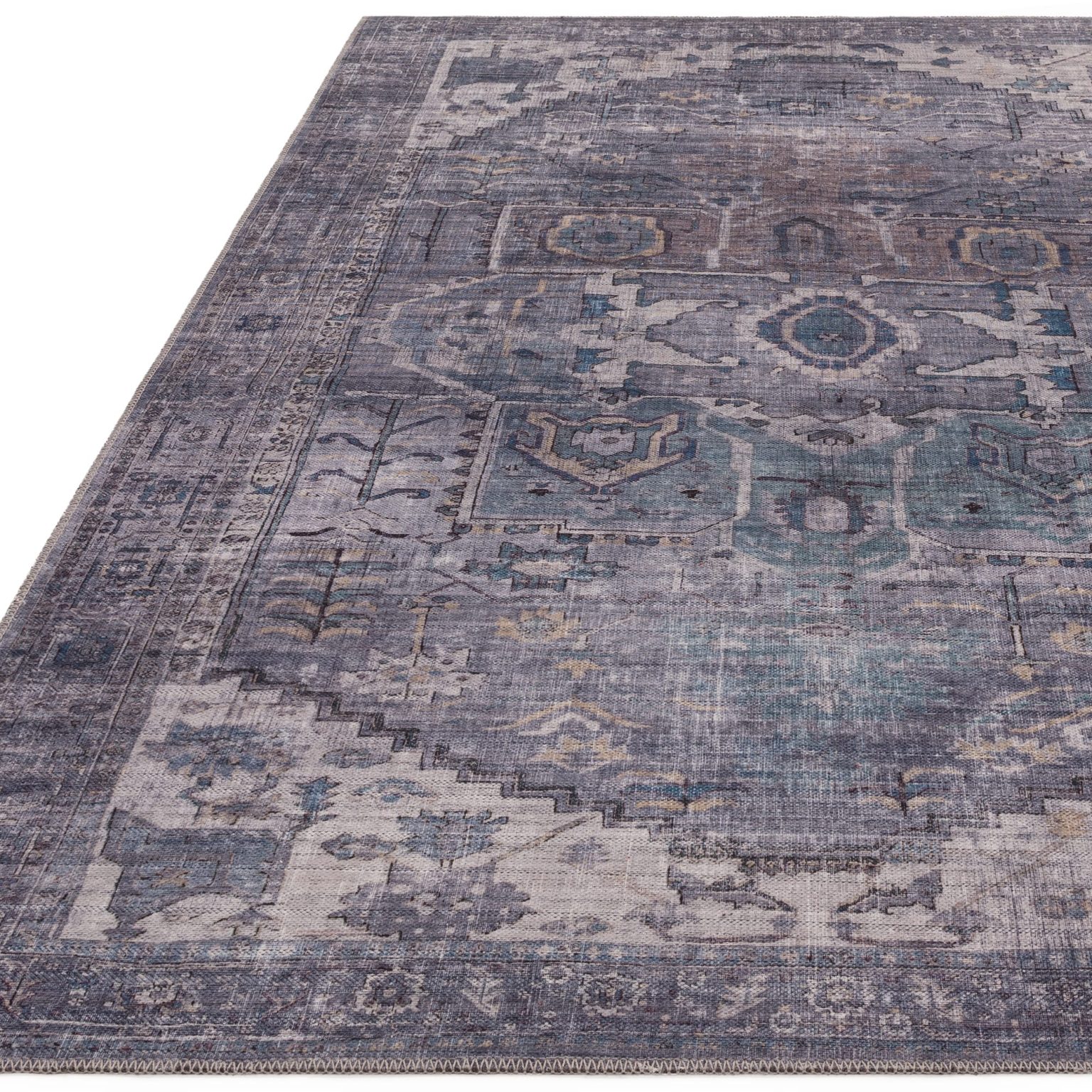 Covor din chenille bumbac traditional persan model vintage floral Kaya Noor 0.5 mm 120x170 cm KAYA1201700003