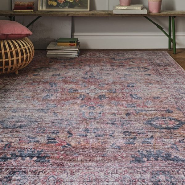 Covor din chenille bumbac traditional persan model vintage floral Kaya Sima 0.5 mm 120x170 cm KAYA1201700006