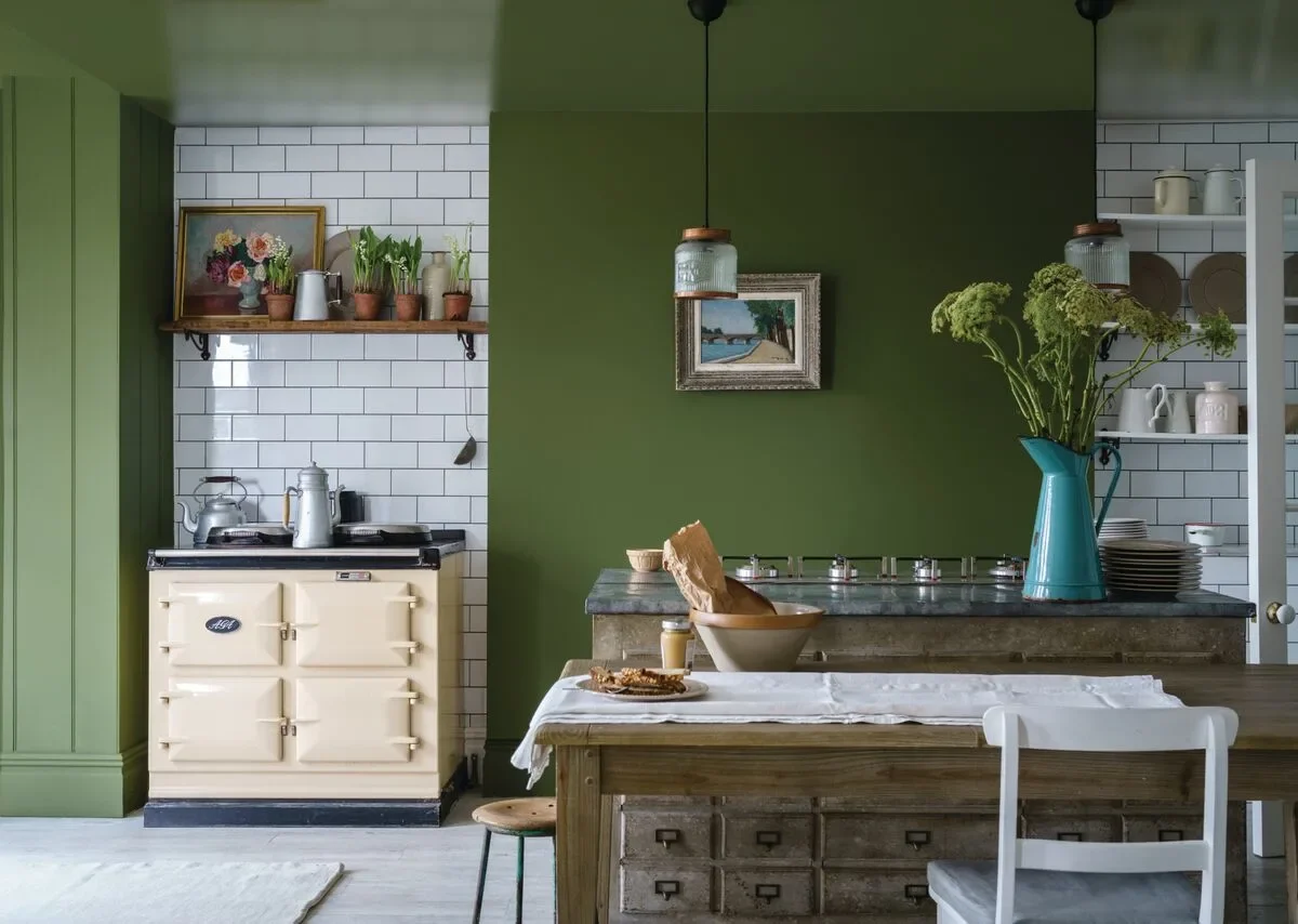 Vopsea olive mata 7 la suta luciu pentru interior Farrow and Ball Mostra Bancha No.298 100 ml