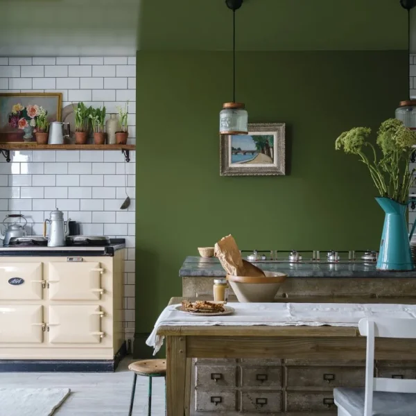 Vopsea olive mata 7 la suta luciu pentru interior Farrow and Ball Mostra Bancha No.298 100 ml