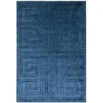 Covor pufos albastru din vâscoză lucrat manual modern model geometric Kingsley Blue 9 mm 200×300 cm KING200300BLUE