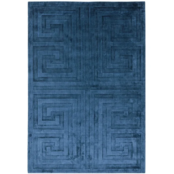 Covor pufos albastru din vâscoză lucrat manual modern model geometric Kingsley Blue 9 mm 120x170 cm KING120170BLUE
