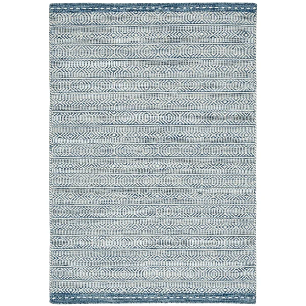 Covor lână, geometric Knox Blue, manual, albastru, 160×230 cm