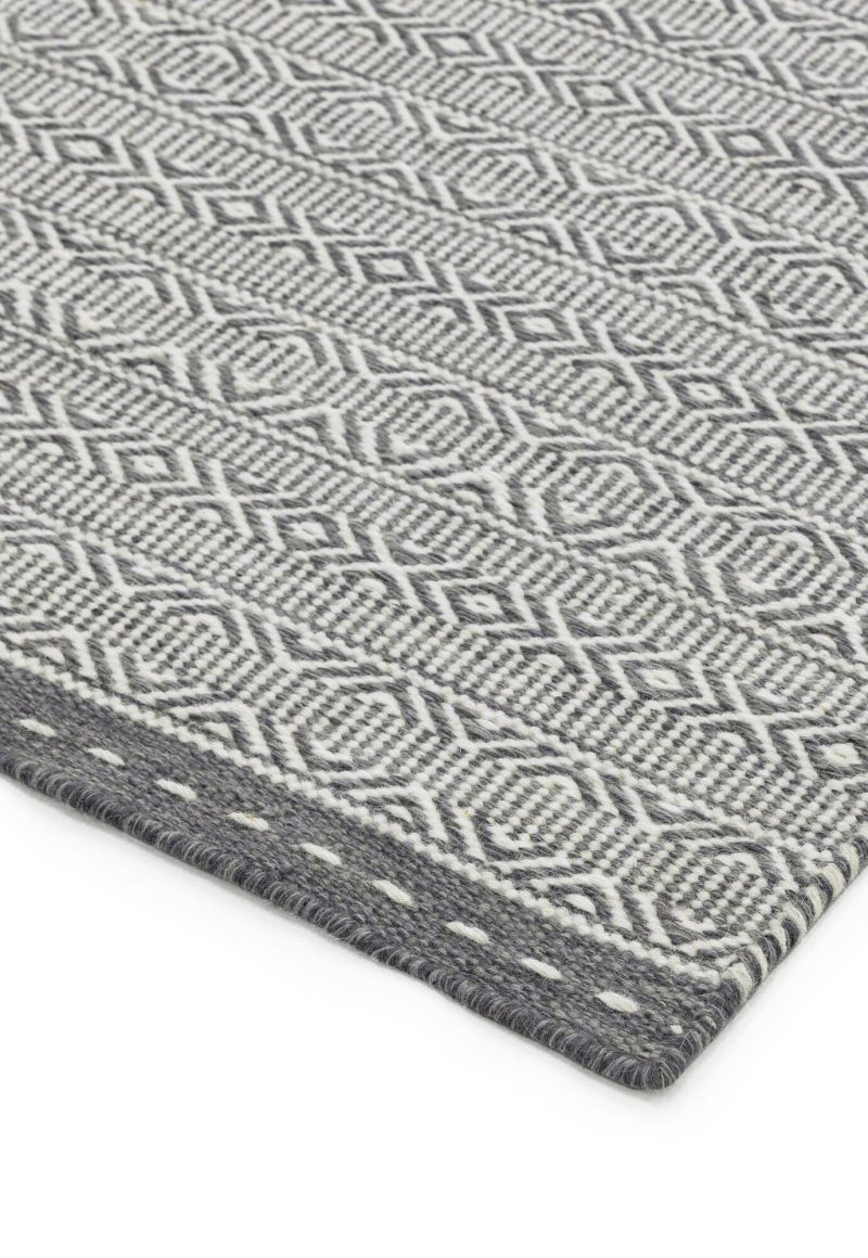Covor gri din lână lucrat manual modern model geometric Knox Grey 4 mm 160x230 cm KNOX160230GREY - imagine 3