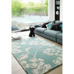 Covor pufos albastru din lână lucrat manual modern model geometric Matrix Devore Blue 11 mm 80x150 cm MATR0801500012