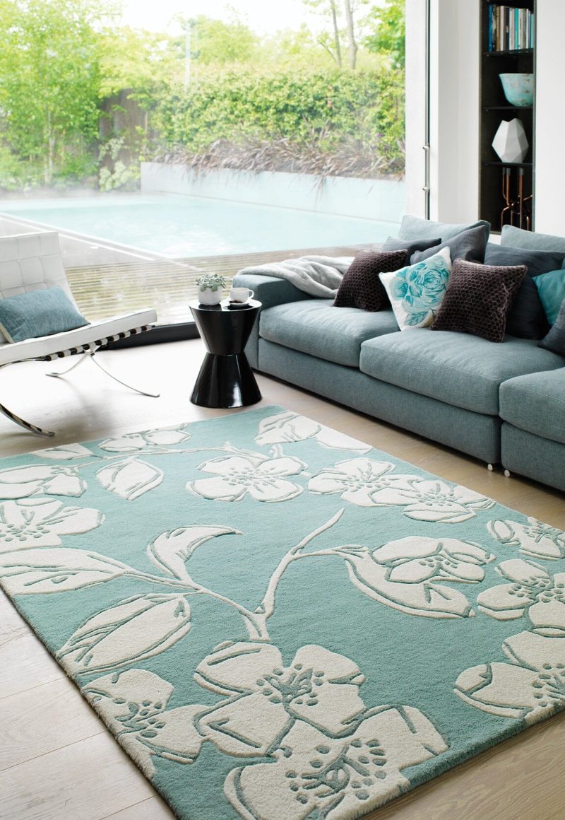 Covor pufos albastru din lână lucrat manual modern model geometric Matrix Devore Blue 11 mm 120x170 cm MATR1201700012 - imagine 2