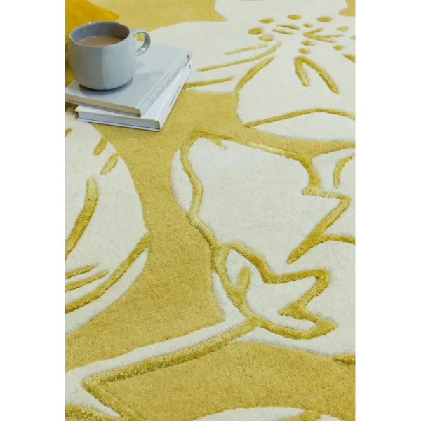 Covor pufos galben din lână lucrat manual modern model geometric Matrix Devore Yellow 11 mm 120x170 cm MATR1201700015