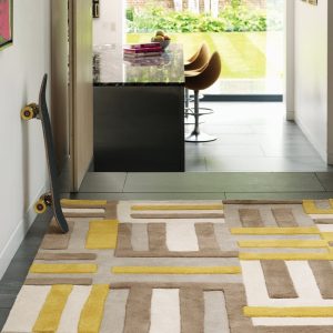 Covor pufos galben din lână lucrat manual modern model geometric Matrix Code Yellow 11 mm 120x170 cm MATR1201700017