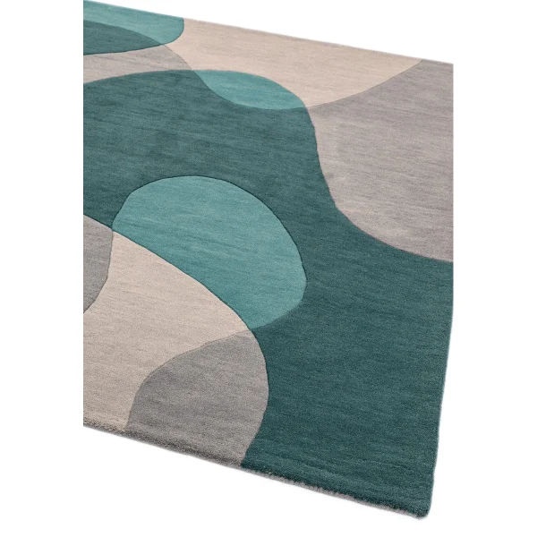 Covor pufos teal din lână lucrat manual modern model geometric Matrix Arc Teal 11 mm 120x170 cm MATR1201700057