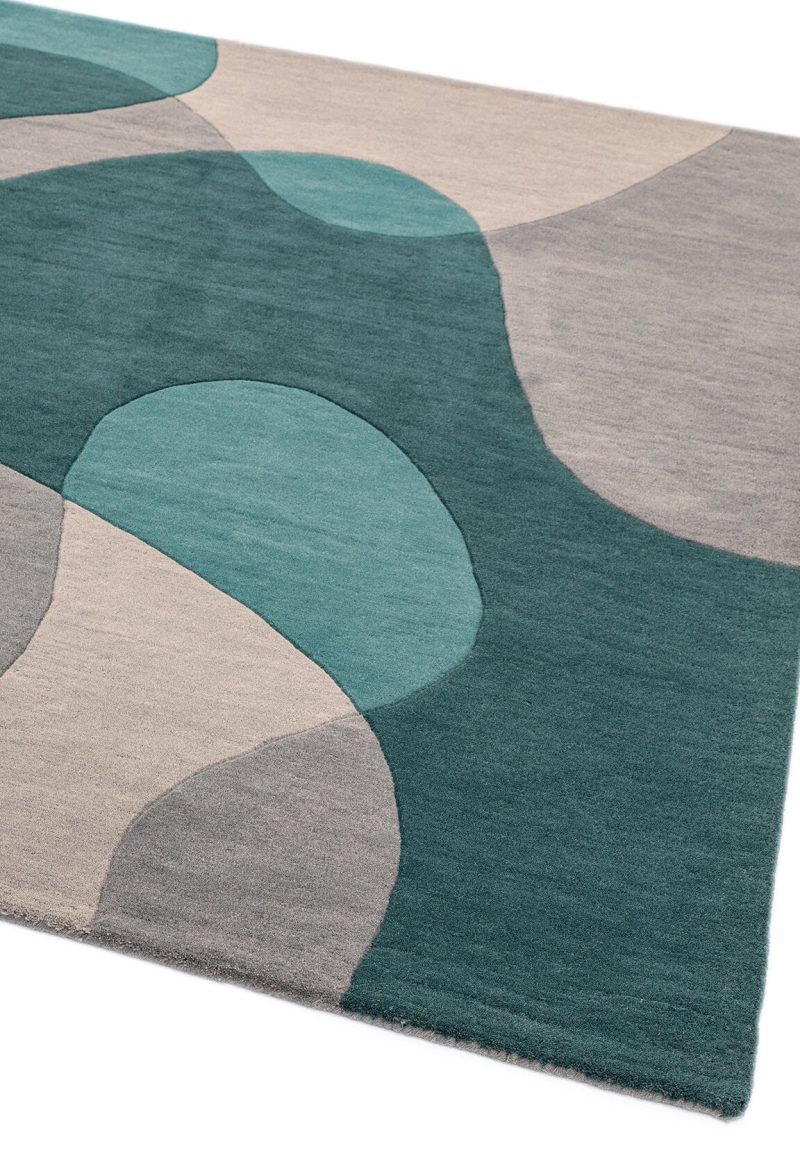 Covor pufos teal din lână lucrat manual modern model geometric Matrix Arc Teal 11 mm 120x170 cm MATR1201700057 - imagine 2