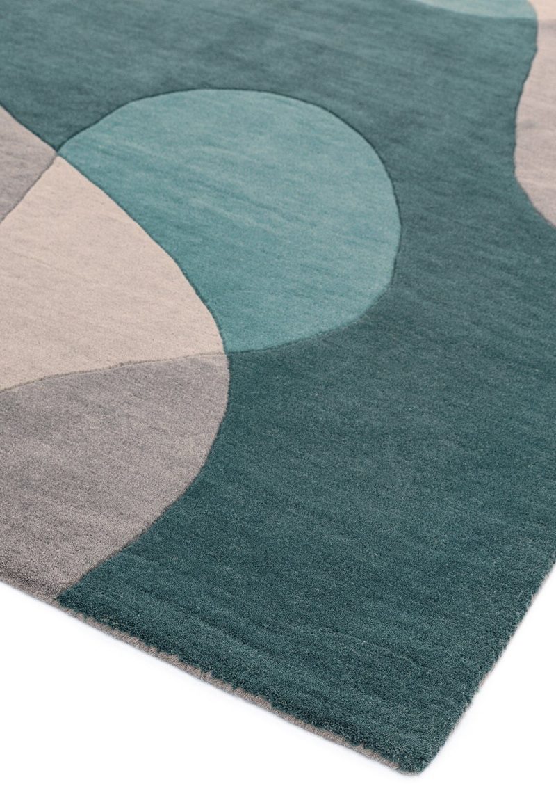 Covor pufos teal din lână lucrat manual modern model geometric Matrix Arc Teal 11 mm 120x170 cm MATR1201700057 - imagine 3