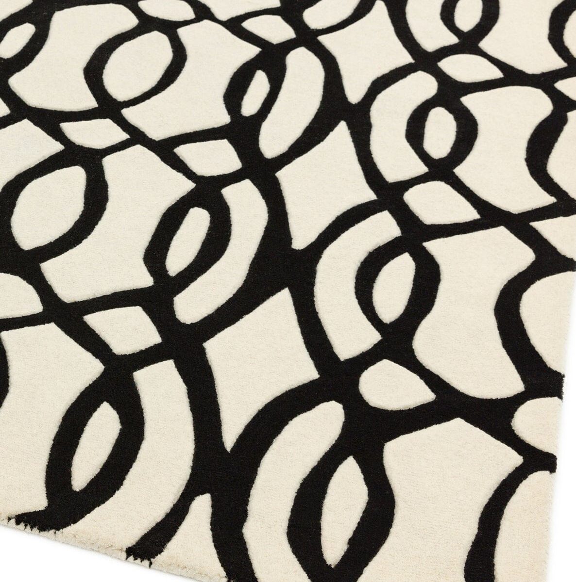 Covor pufos alb din lână lucrat manual modern model geometric Matrix Wire White 11 mm 70x240 cm MATR0702400035