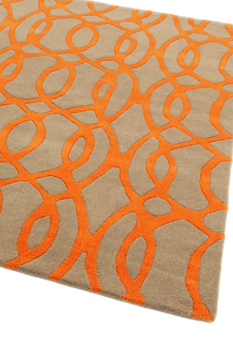 Covor pufos orange din lână lucrat manual modern model geometric Matrix Wire Orange 11 mm 200x300 cm MATR2003000037 - imagine 3