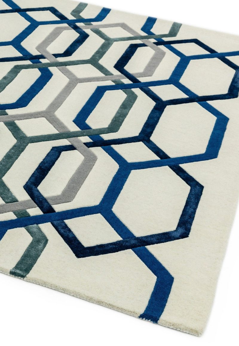 Covor pufos alb din lână lucrat manual modern model geometric Matrix Hexagon White 11 mm 120x170 cm MATR1201700065 - imagine 2