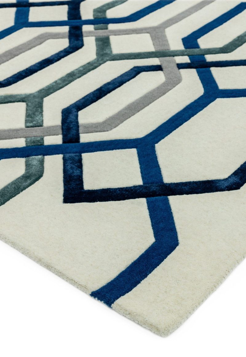 Covor pufos alb din lână lucrat manual modern model geometric Matrix Hexagon White 11 mm 120x170 cm MATR1201700065 - imagine 3
