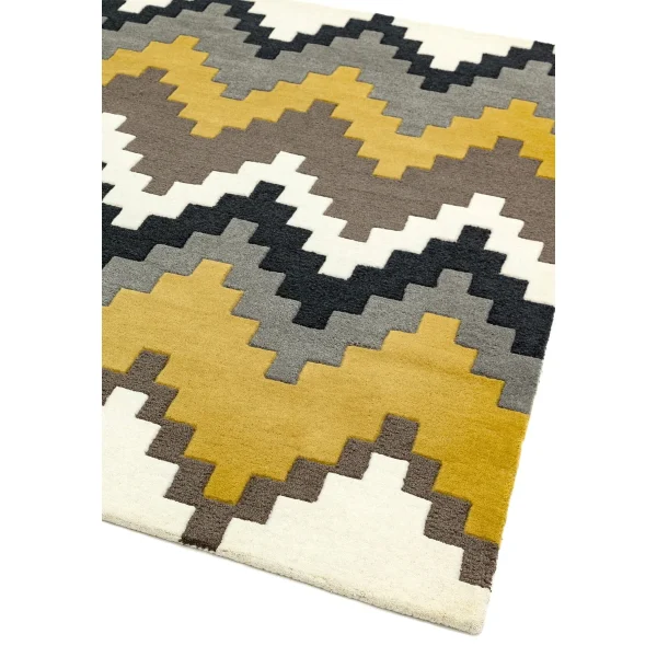 Covor pufos mustar din lână lucrat manual modern model geometric Matrix Cuzzo Mustard 11 mm 70x240 cm MATR0702400069