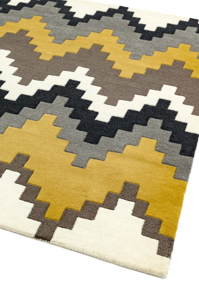 Covor pufos mustar din lână lucrat manual modern model geometric Matrix Cuzzo Mustard 11 mm 70x240 cm MATR0702400069 - imagine 2