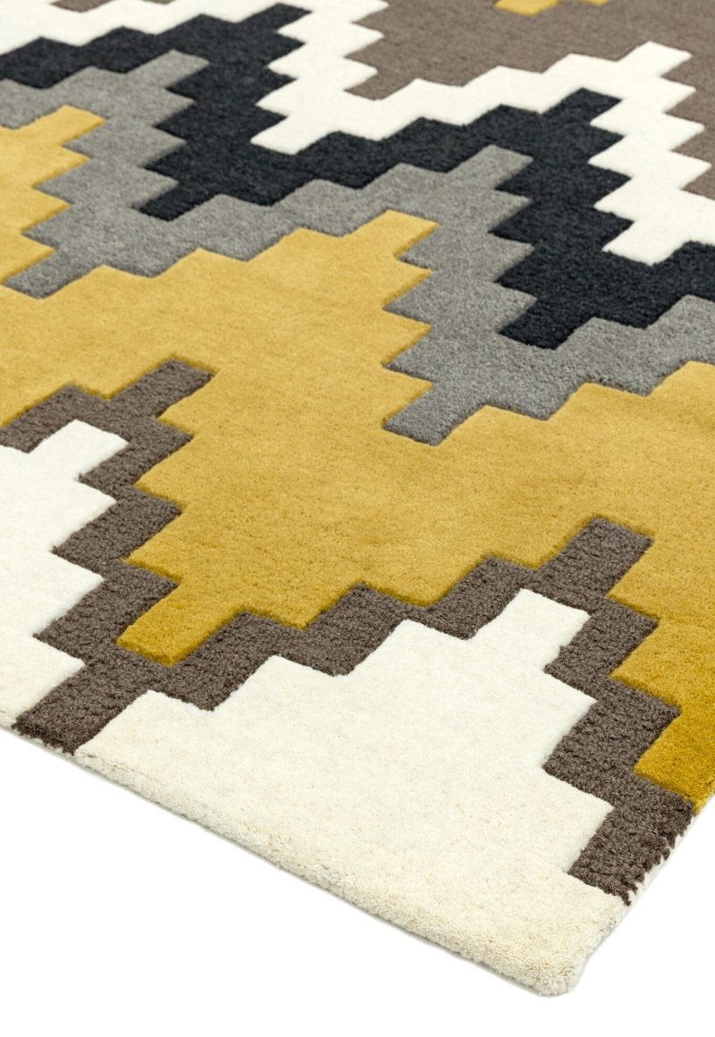 Covor pufos mustar din lână lucrat manual modern model geometric Matrix Cuzzo Mustard 11 mm 70x240 cm MATR0702400069 - imagine 3