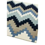 Covor pufos albastru din lână lucrat manual modern model geometric Matrix Cuzzo Blue 11 mm 70x240 cm MATR0702400070
