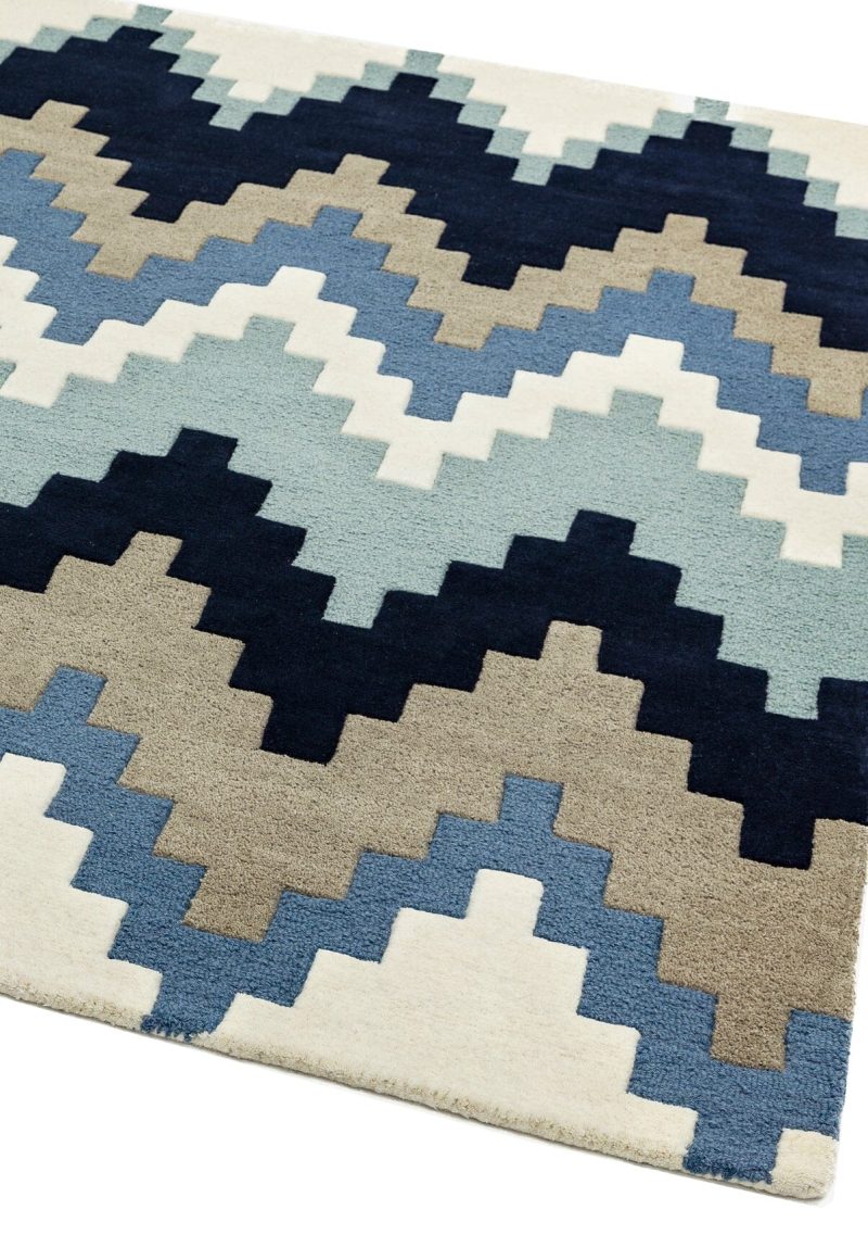 Covor pufos albastru din lână lucrat manual modern model geometric Matrix Cuzzo Blue 11 mm 120x170 cm MATR1201700070 - imagine 3