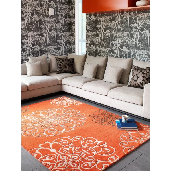 Covor pufos din lână lucrat manual modern model geometric Matrix Tangier Terra 11 mm 120x170 cm MATR1201700043