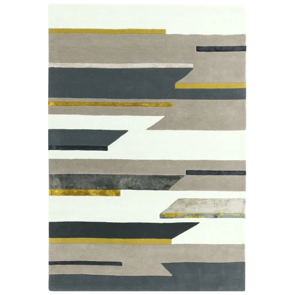 Covor pufos mustar din lână lucrat manual modern model geometric Matrix Rhombus Mustard 11 mm 120x170 cm MATR1201700062
