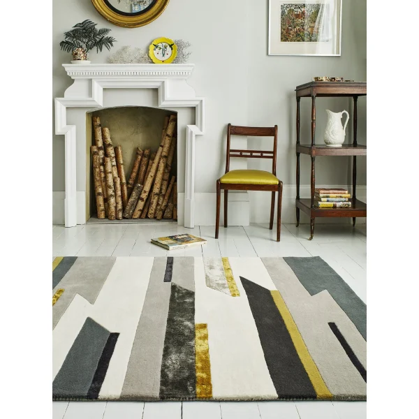 Covor pufos mustar din lână lucrat manual modern model geometric Matrix Rhombus Mustard 11 mm 120x170 cm MATR1201700062
