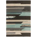Covor pufos albastru din lână lucrat manual modern model geometric Matrix Rhombus Blue 11 mm 200×300 cm MATR2003000063