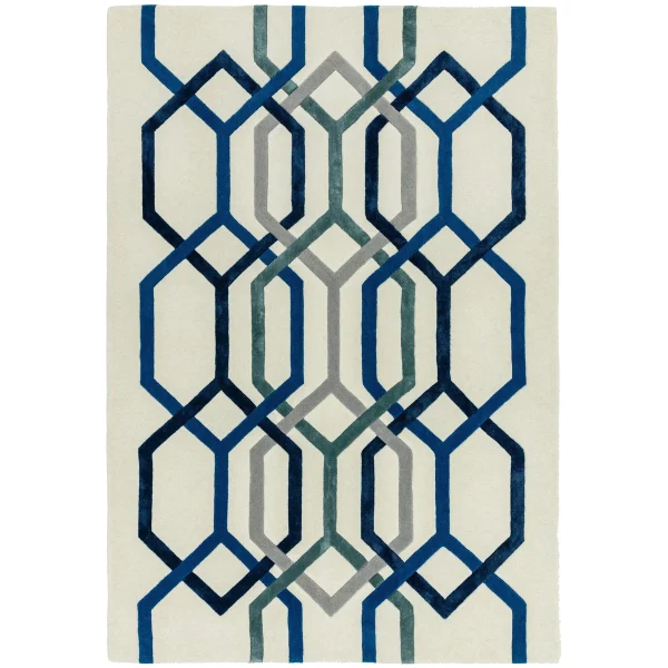 Covor pufos alb din lână lucrat manual modern model geometric Matrix Hexagon White 11 mm 120x170 cm MATR1201700065