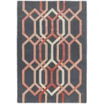 Covor pufos gri din lână lucrat manual modern model geometric Matrix Hexagon Charcoal 11 mm 200×300 cm MATR2003000066
