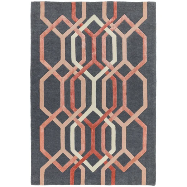 Covor pufos gri din lână lucrat manual modern model geometric Matrix Hexagon Charcoal 11 mm 120x170 cm MATR1201700066