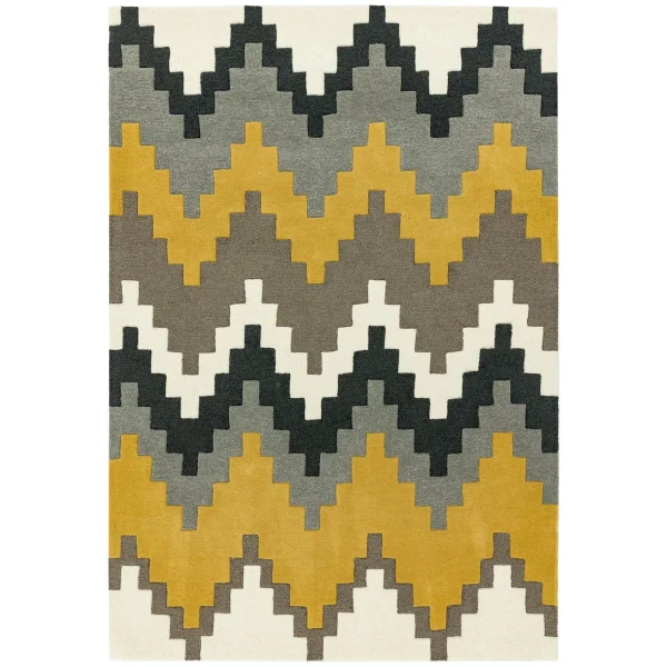 Covor pufos mustar din lână lucrat manual modern model geometric Matrix Cuzzo Mustard 11 mm 70x240 cm MATR0702400069