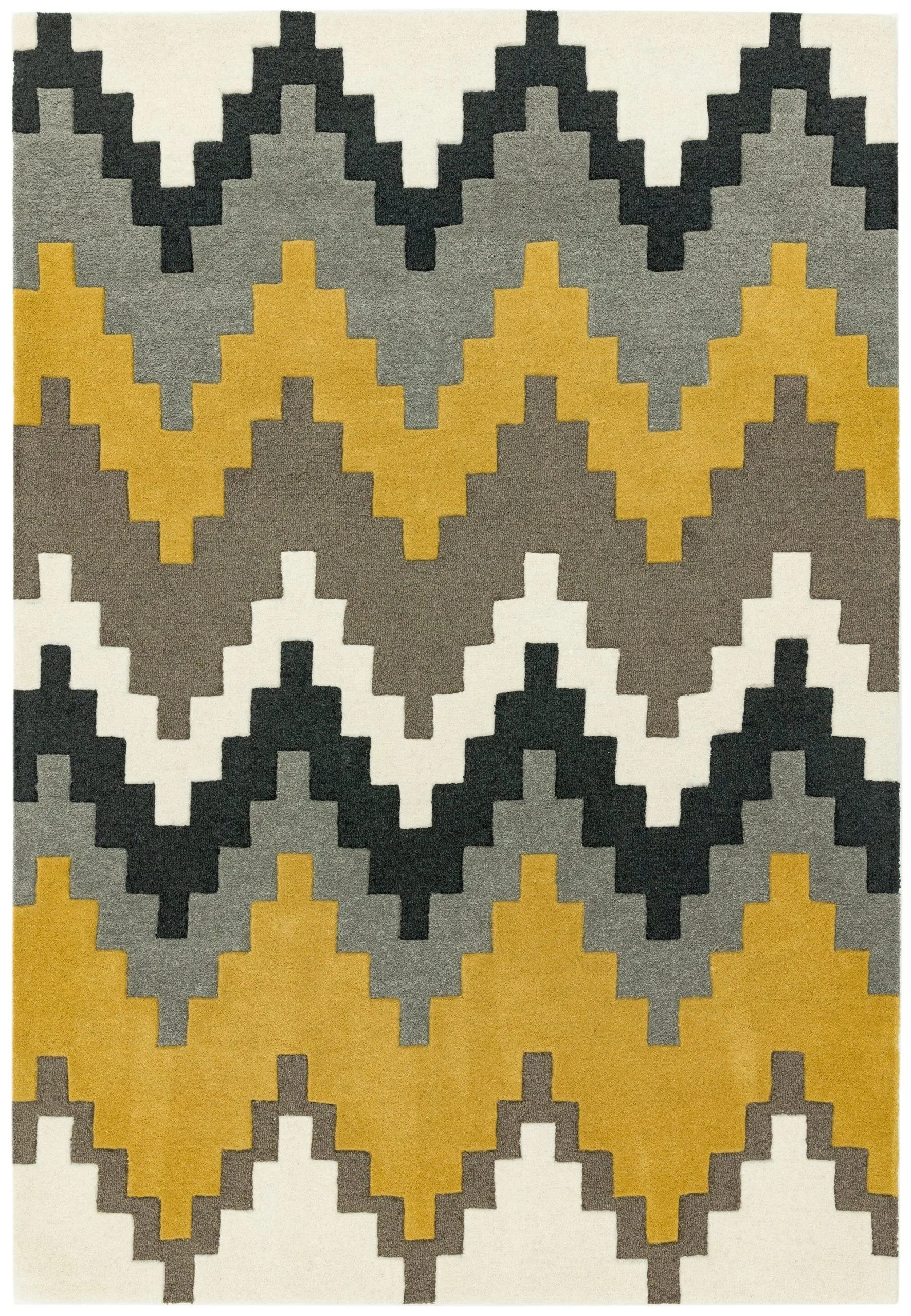 Covor pufos mustar din lână lucrat manual modern model geometric Matrix Cuzzo Mustard 11 mm 160×230 cm MATR1602300069