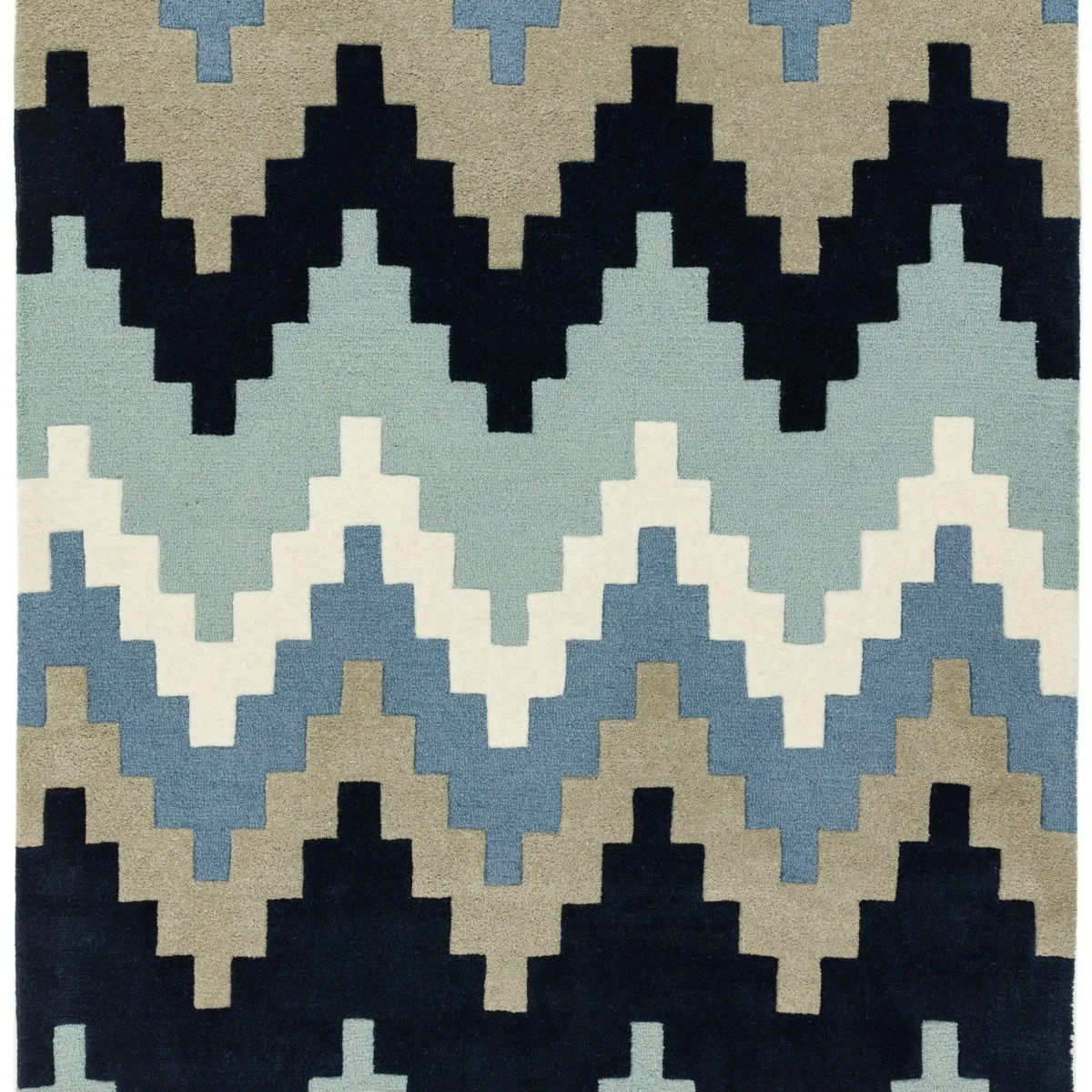 Covor pufos albastru din lână lucrat manual modern model geometric Matrix Cuzzo Blue 11 mm 70x240 cm MATR0702400070