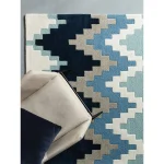 Covor pufos albastru din lână lucrat manual modern model geometric Matrix Cuzzo Blue 11 mm 70x240 cm MATR0702400070