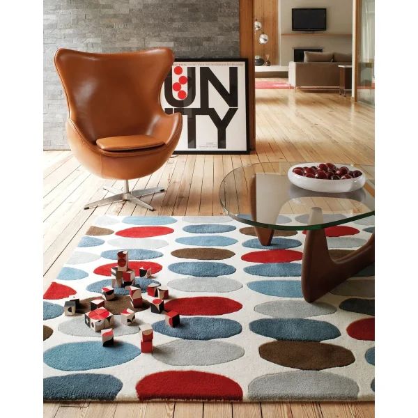 Covor pufos din lână lucrat manual modern model geometric Matrix Sofia Red Teal 11 mm 160x230 cm MATR1602300033