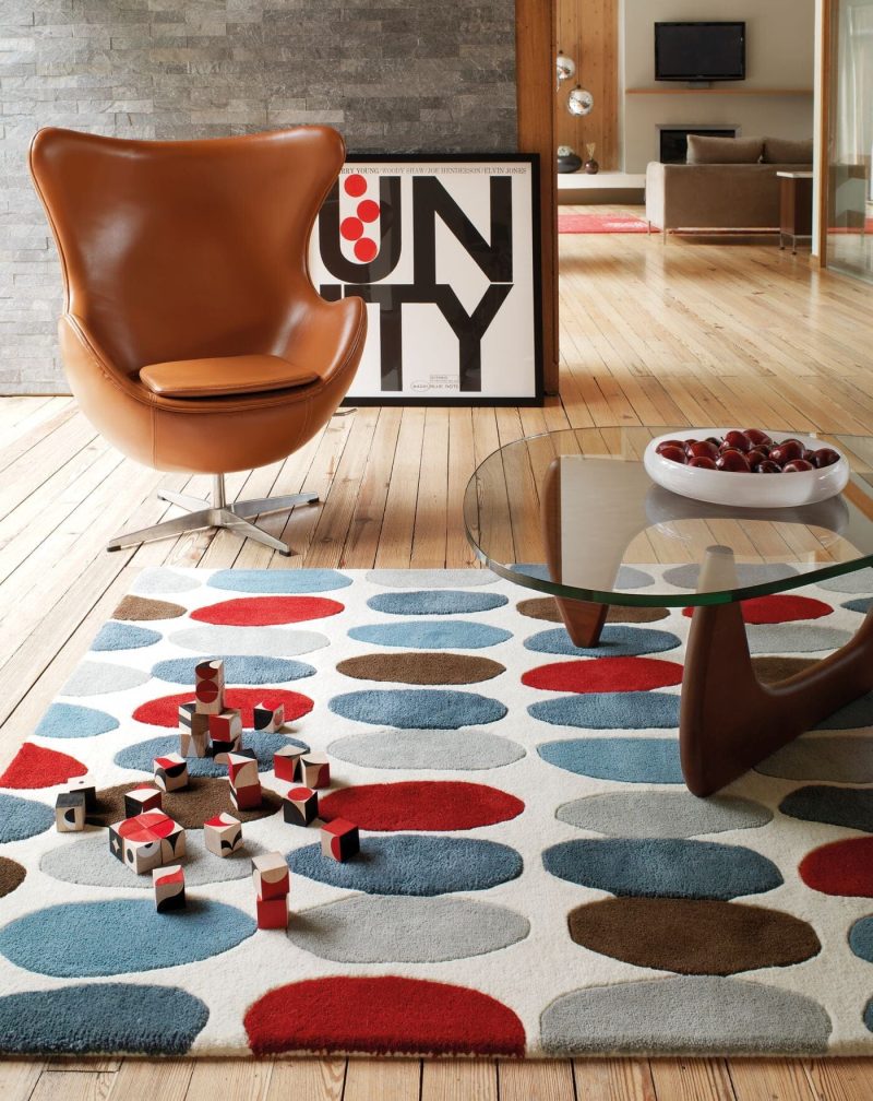 Covor pufos din lână lucrat manual modern model geometric Matrix Sofia Red Teal 11 mm 160x230 cm MATR1602300033 - imagine 2