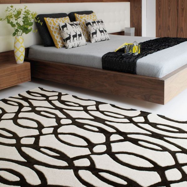 Covor pufos alb din lână lucrat manual modern model geometric Matrix Wire White 11 mm 70x240 cm MATR0702400035