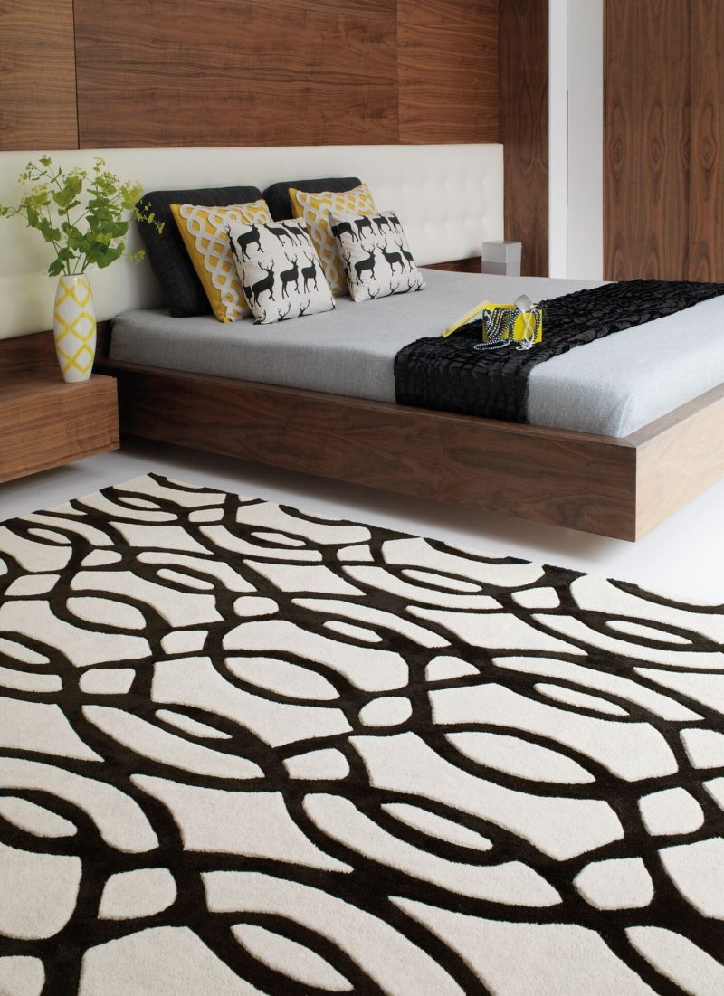 Covor pufos alb din lână lucrat manual modern model geometric Matrix Wire White 11 mm 70x240 cm MATR0702400035 - imagine 2