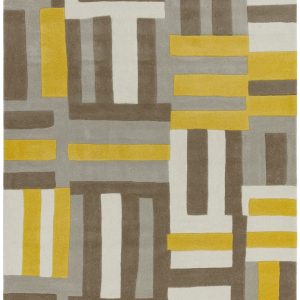 Covor pufos galben din lână lucrat manual modern model geometric Matrix Code Yellow 11 mm 120x170 cm MATR1201700017