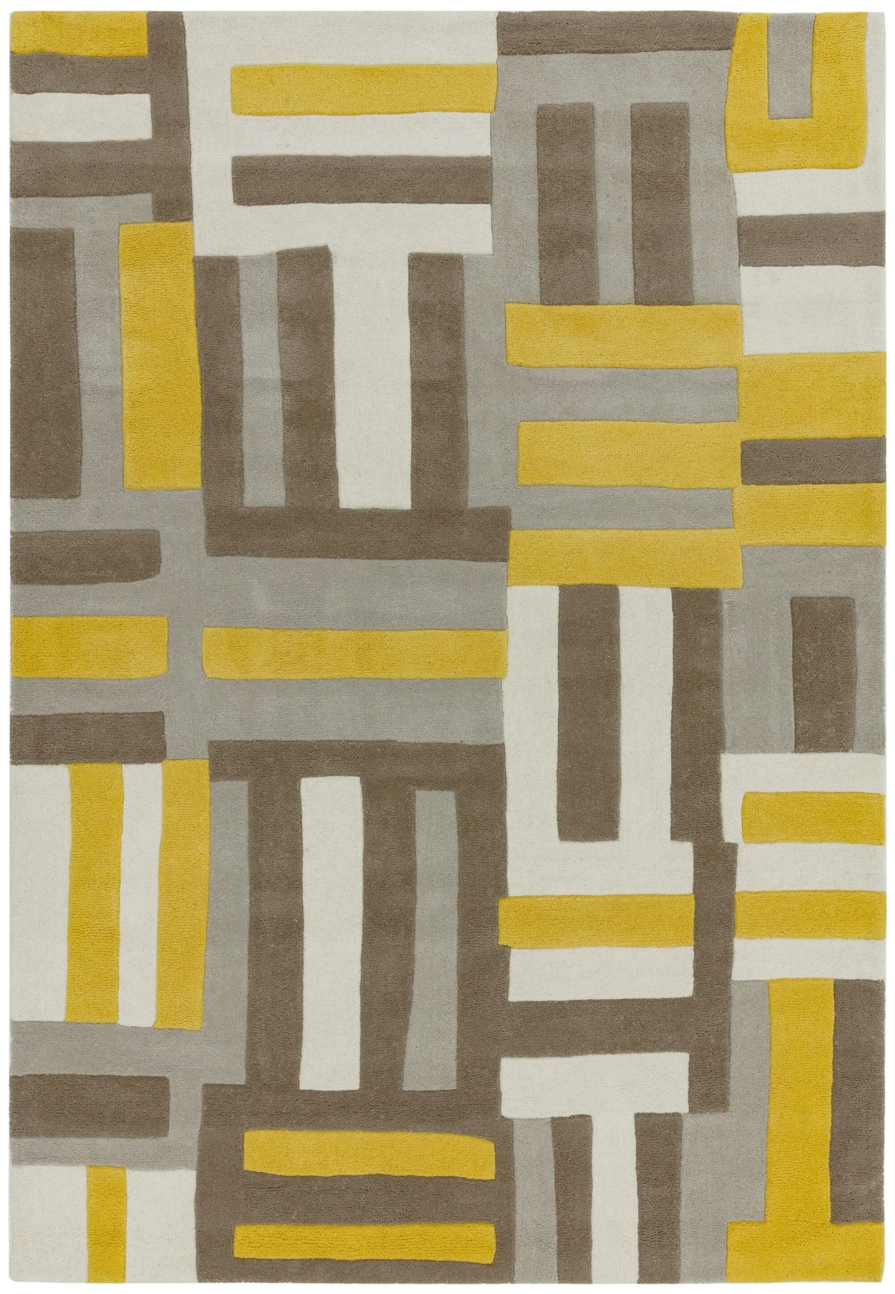 Covor pufos galben din lână lucrat manual modern model geometric Matrix Code Yellow 11 mm 160×230 cm MATR1602300017
