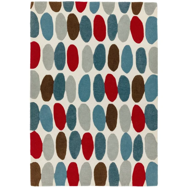 Covor pufos din lână lucrat manual modern model geometric Matrix Sofia Red Teal 11 mm 160x230 cm MATR1602300033