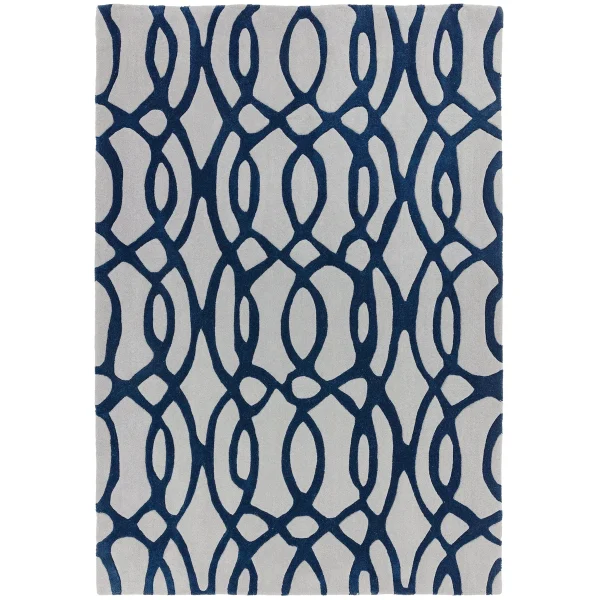 Covor pufos albastru din lână lucrat manual modern model geometric Matrix Wire Blue 11 mm 120x170 cm MATR1201700036